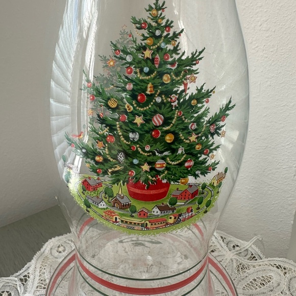 Vintage Christmas Clear Glass Hurricane Candle
Holder w/ Christmas Tree - Picture 2 of 2